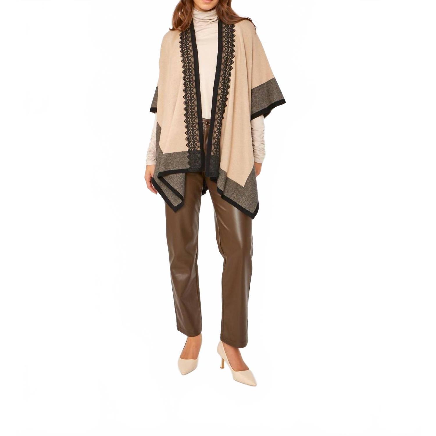 New Frank Lyman Relaxed Fit Sleeveless Poncho In Beige/Black